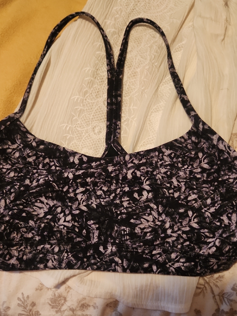 lululemon athletica Black and Grey Patterned Strappy Flow Y Sports Bra